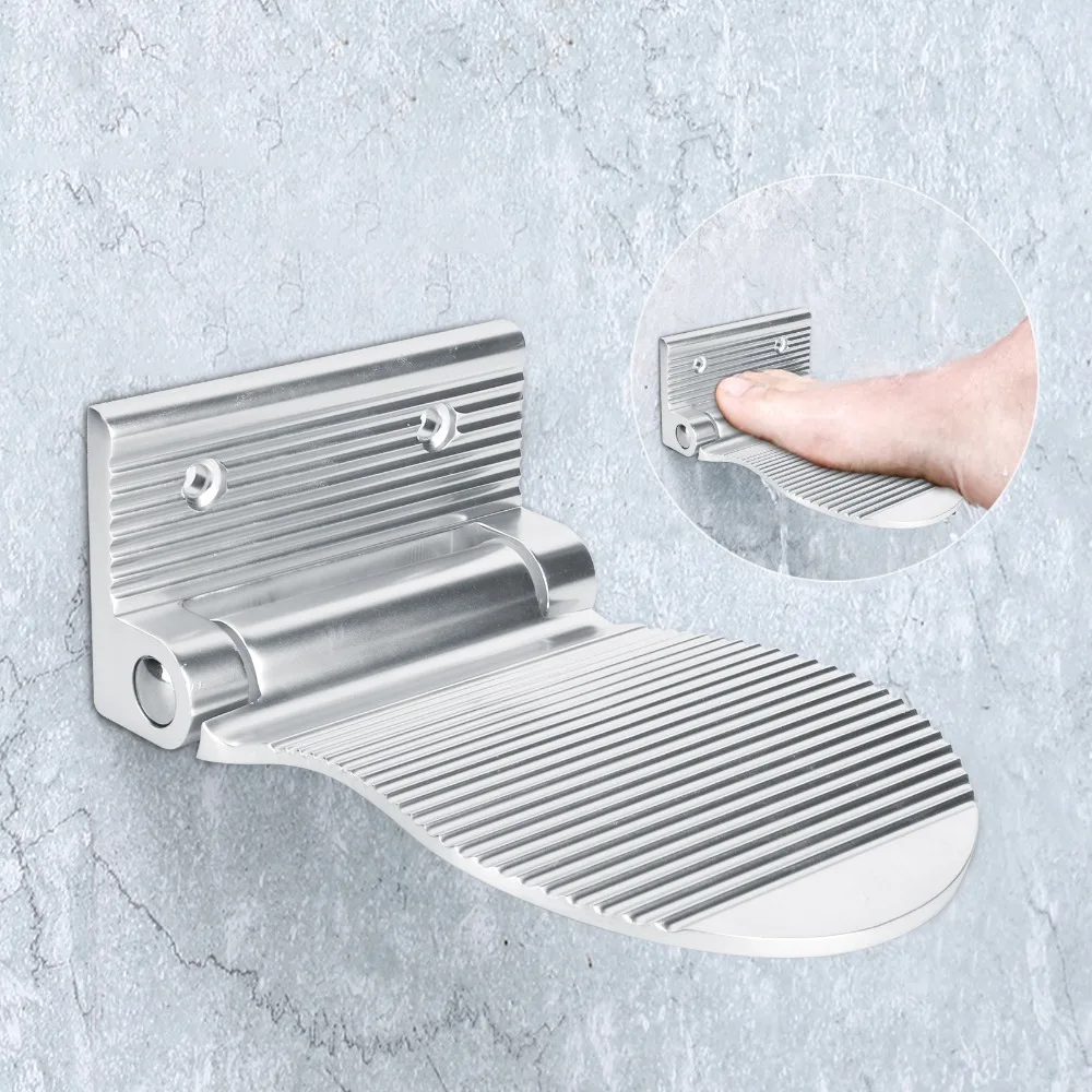 Aluminum Construction Wall Mount Foot Rest Silver/Black 6.1x3.9in Non Slip Foot Pedal Foldable Foot Pedal For Shaving Legs