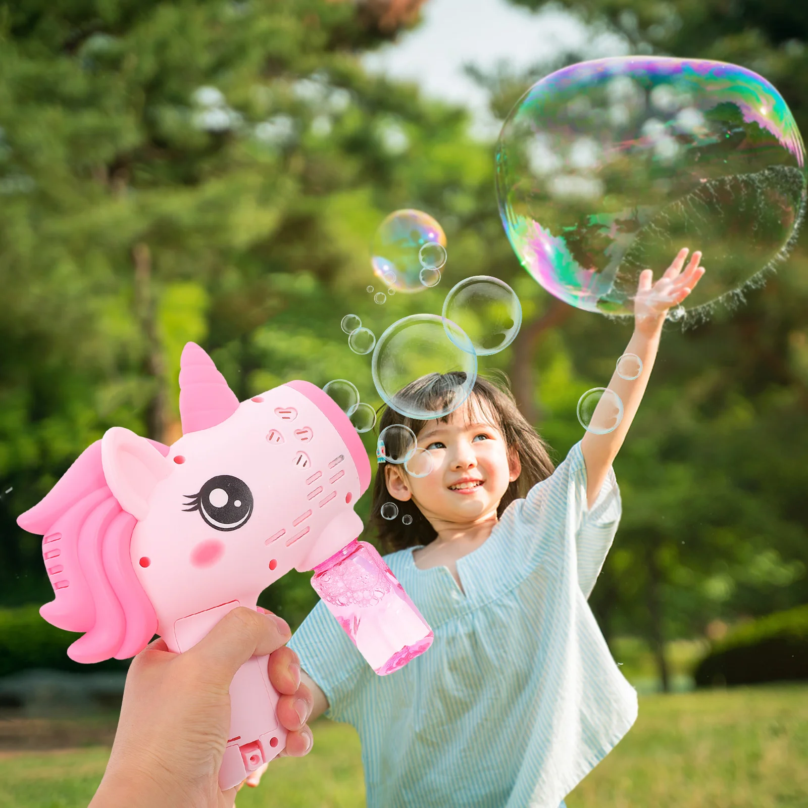 ماكينة صنع الفقاعات الكهربائية الأوتوماتيكية للمتعة في الهواء الطلق، تصميم كرتوني جميل، منفاخ فقاعات قابل لإعادة الاستخدام، مستلزمات الحفلات #5