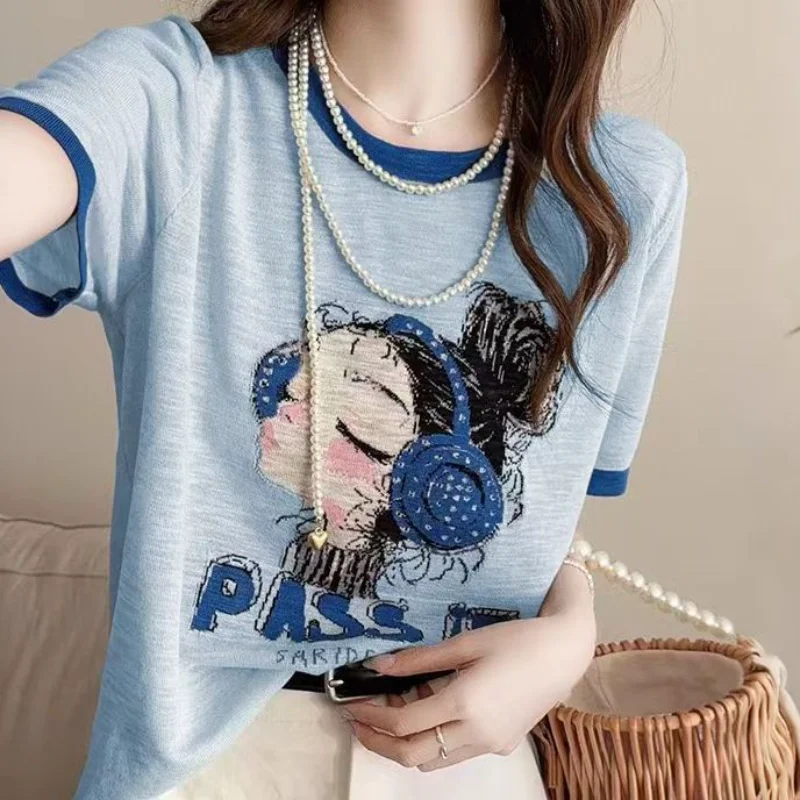 

New Printed Cotton Summer Fashion Short-sleeved T-shirt Spliced versatile Top
