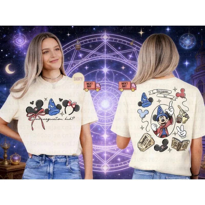 Camiseta con Estampado de Mickey Mago y Lazo, Tendencia de Moda 2026, Camiseta de Fantasía de Mickey, Cómoda y Transpirable