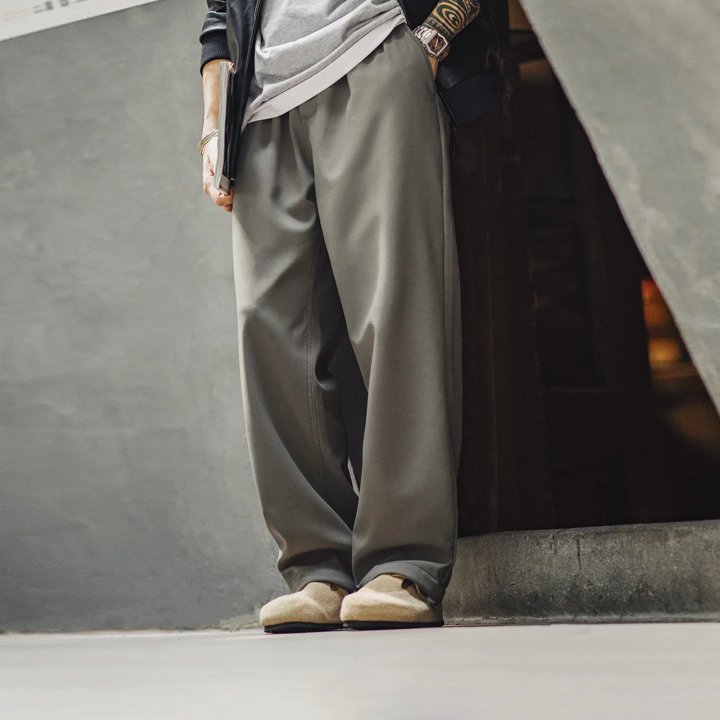 Maden Easypants Men's Fleece-Lined Trousers Straight-Leg Waterproof Outdoor Casual Pants with Drawstring Cuffed for Fall Winter