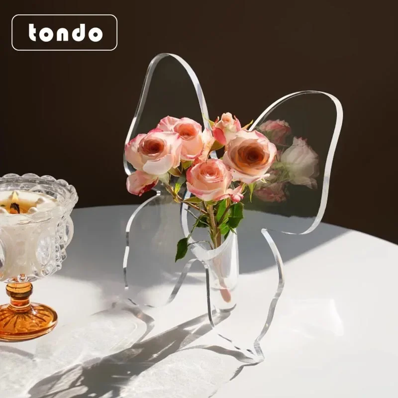 DSA high-transparency acrylic butterfly-shaped vase, simple vase, living room home decoration ornament, raising vase