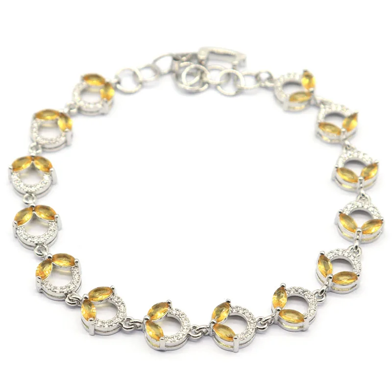 

9x9mm Beautiful 10g Golden Citrine violet Tanzanite CZ Woman's Daily Wear Silver Bracelet 8-9inch