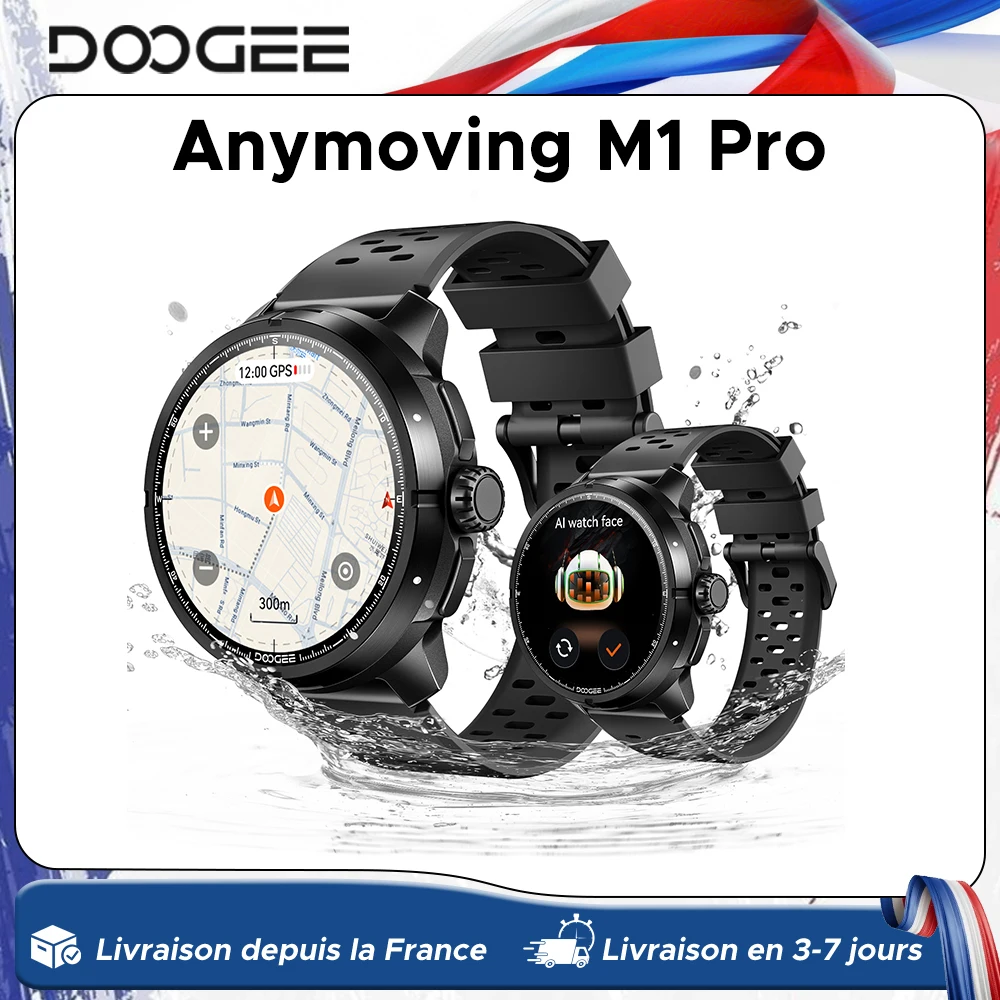 Montre connectée DOOGEE Anymoving M1 Pro avec cartes hors ligne, suivi de la santé, GPS, appels Bluetooth, fonction IA, étanche, pour adultes