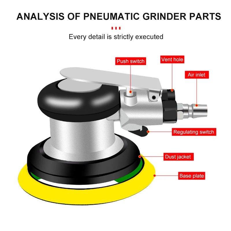 5-Inch Pneumatic Track Sander 125mm Round Air Woodworking Sander Handheld Polishing Machine Grinder Pneumatic Tools