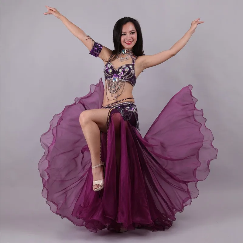 

Women's Sexy Belly Dance Beaded Top Bra & Armband / Necklace & Belt / Long Skirt 5pieces Belly Dance Costume Outfit Set Costume