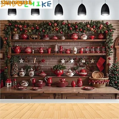 

Christmas Day New Year Party Photography Backdrops Prop Window Living Room Xmas Tree Display Cabinet Photo Background KJ-01