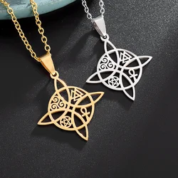 Witch Knot Necklace Celtic Knot Pendant Stainless Steel Amulet Triskelion Ankh Cross Pentagon Jewelry Birthday Gift for Women