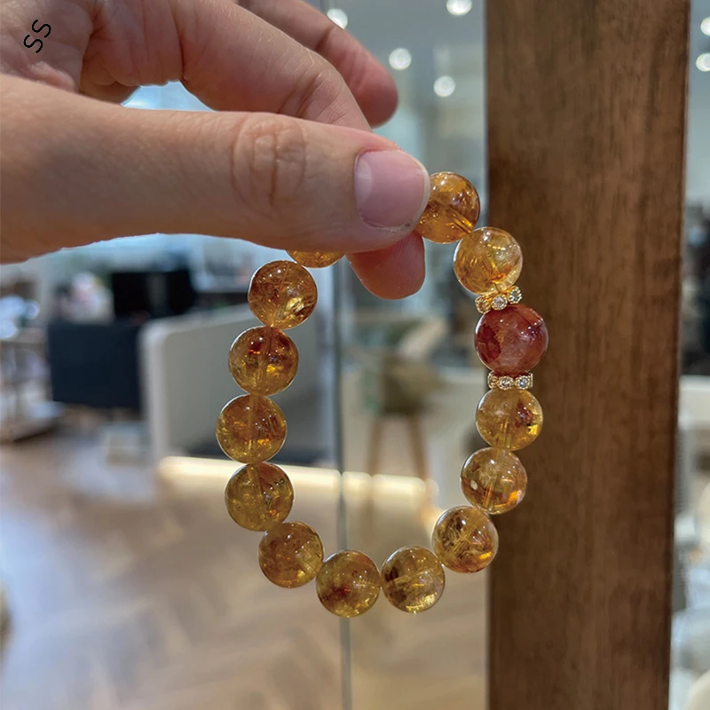 Natural Yellow Beaded Bracelet Female Large Granule Year of Life Fortune and Lucky Hand Strand Crystal Jewelry Accessories Women