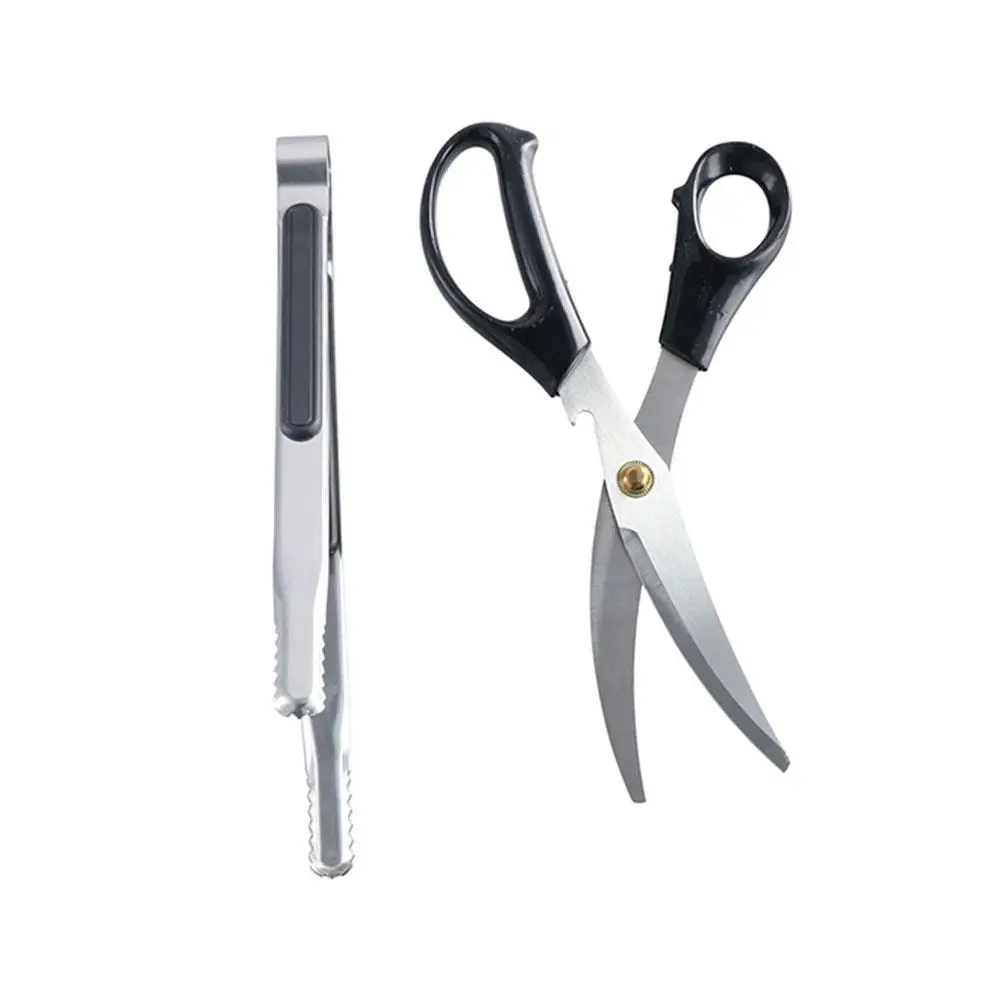 Herb Fish Cooking Heavy Duty Grill Stainless Steel Kitchen Scissors BBQ Tongs Food Shears Clip