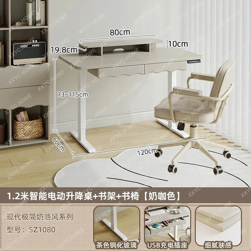 

L Electric Height Adjustable Desk Study Style Home Computer Desk with Drawer Chair