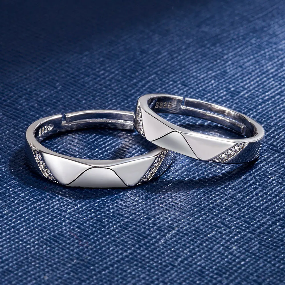 2 Stück 925 Sterling Silber Paarringe mit Zirkonia für Damen und Herren, Exquisiter Schmuck für Studenten und Freundinnen, Silber-Accessoires für Hochzeiten