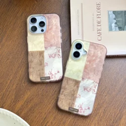 Chinese Style Bamboo Orchid Calligraphy Plum Blossom Four Color Splice Glacial Texture Cover Case for iPhone 14 15 16 17 Pro Max