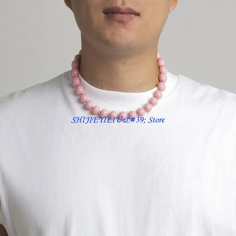 E21F Pink Acrylic Beaded Necklace Simple Choker Fashion Clavicle Chain Necklace