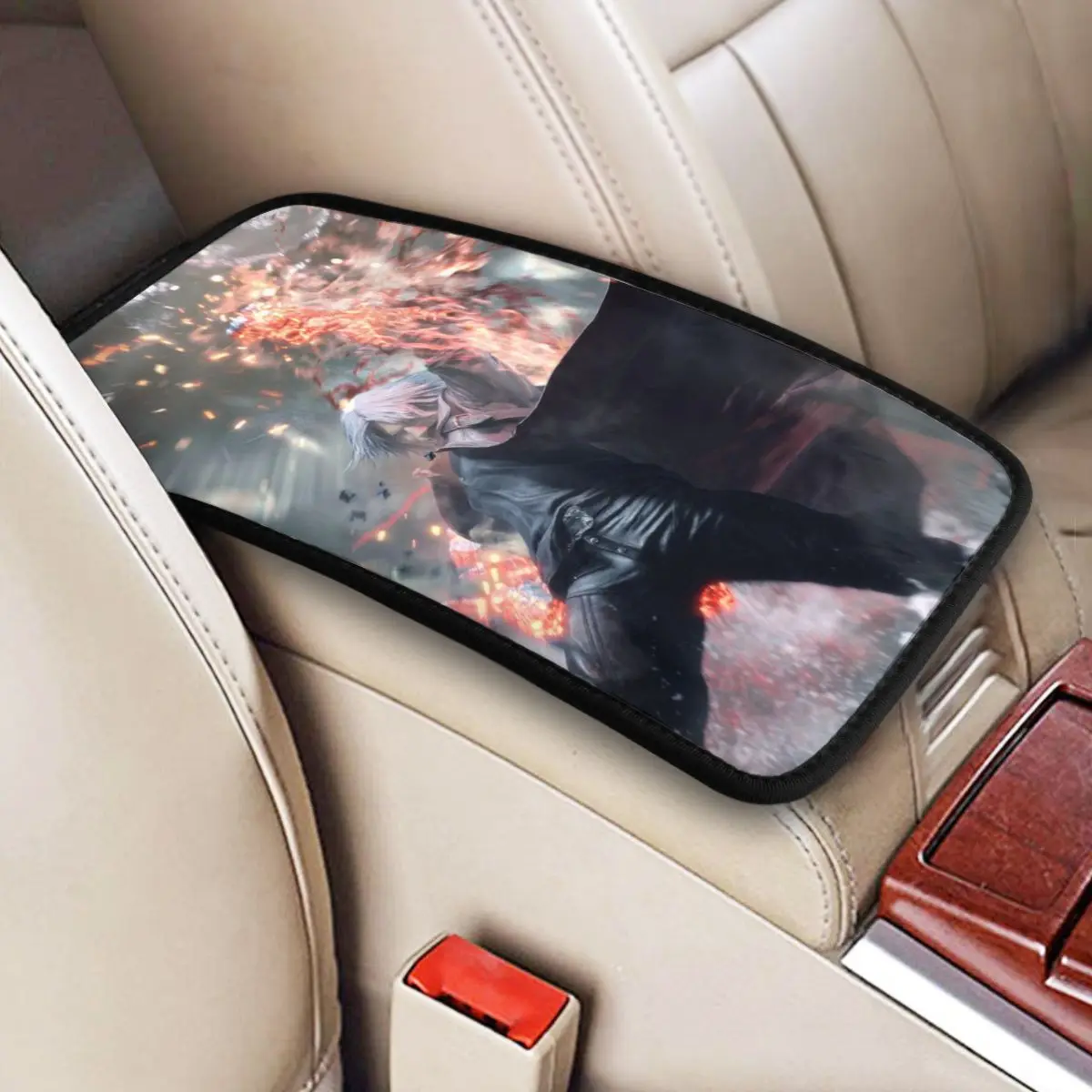 Car Armrest Cover Mat Leather D-Devil May Cry DMC Game Center Handle Box Pad Cushion Cartoon Car Interior Cushion Waterproof