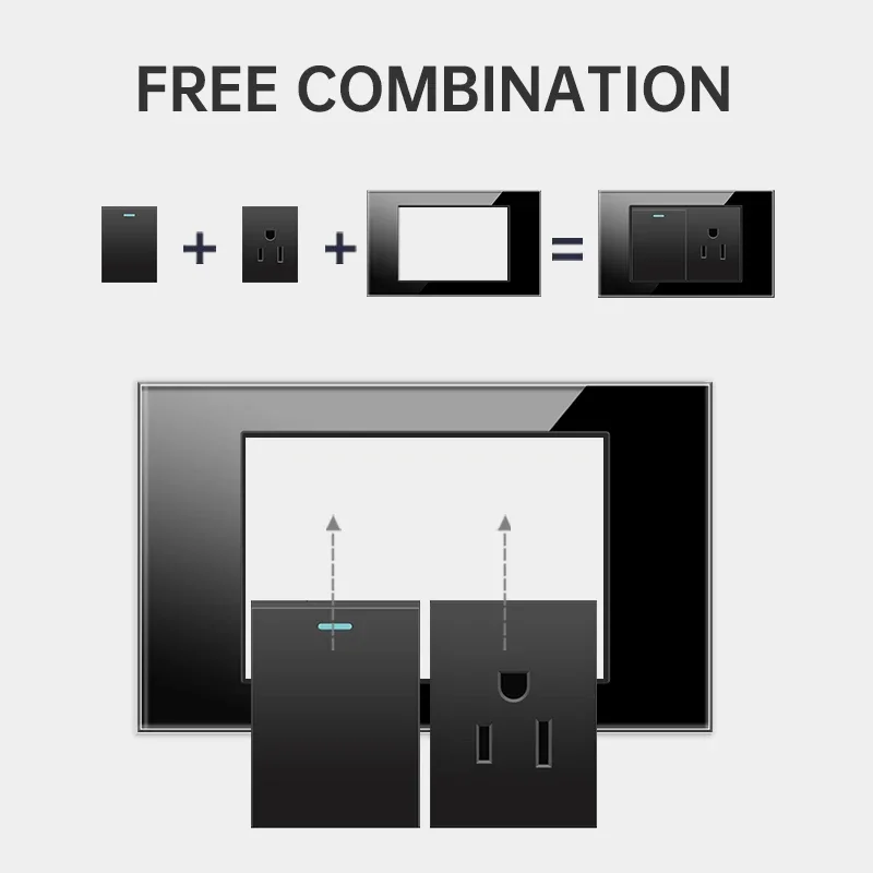 118 มม.กระจกนิรภัย/PC แผงสวิตช์ผนัง BR EU UN US TH ปลั๊กไฟ USB Type-C ทีวีอะไหล่คู่ DIY ฟรี COMBINATION Outlet