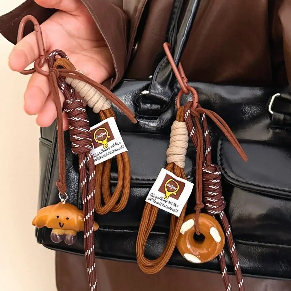 Braided Rope Alkali Water Bread Bag Pendant Handmade Imitation Bread Keychain Pendant Cartoon Hanging Ornament