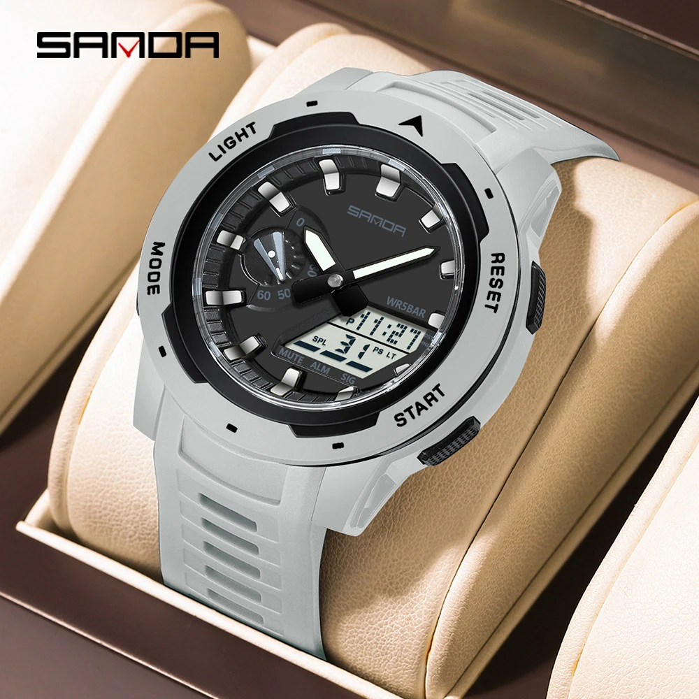SANDA 3360 ساعة إلكترونية للرجال رياضية متعددة الوظائف مقاوم للماء تقويم مضيء كرونوغراف مضاد للرجال ساعة إلكترونية