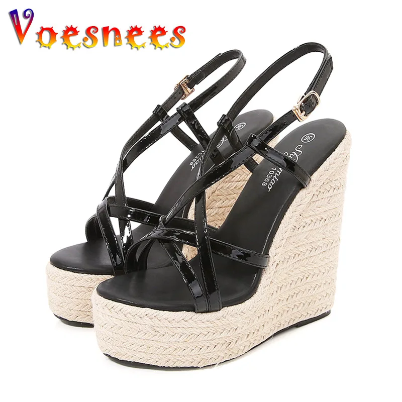 New Hemp Rope Platforms Fashion Women's Shoes Nightclub Large Size Wedge Sandals European And American Woven High Heels Summer