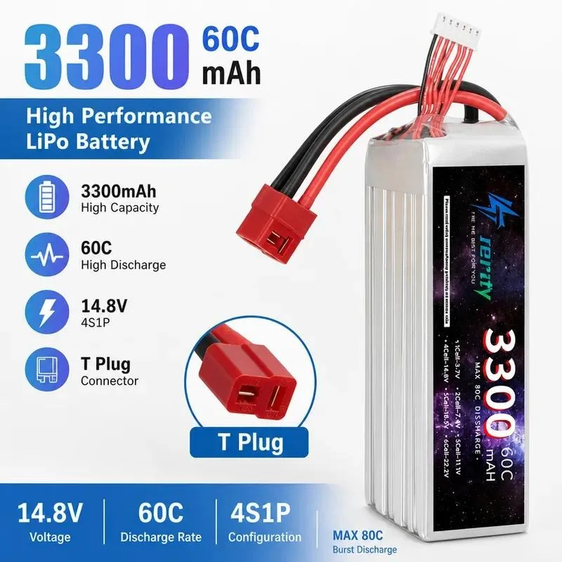 High Rate Lithium Polymer Battery 22.2V 3300mAh 60C for Drone Power Car