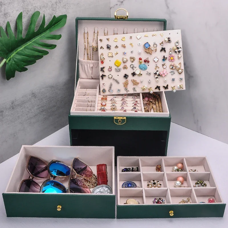 Portable Jewelry Box Large Capacity Jewelry Organizer Display Jewelry Case Button Leather Storage Zipper Jewelers Joyero