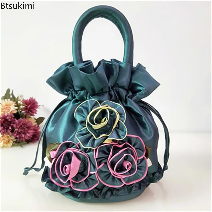 High Quality Lace Flower Bag Cell Phone Bag Daily Matching Tote Bucket Bag Ethnic Style Drawstring Purses Women's Hanfu Handbag view 2