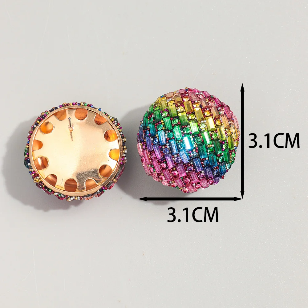 FishSheep 30MM Big Round Crystal Stud Earrings for Women Statement Bling Colorful Simple Half Round Earrings Jewelry Party Gifts