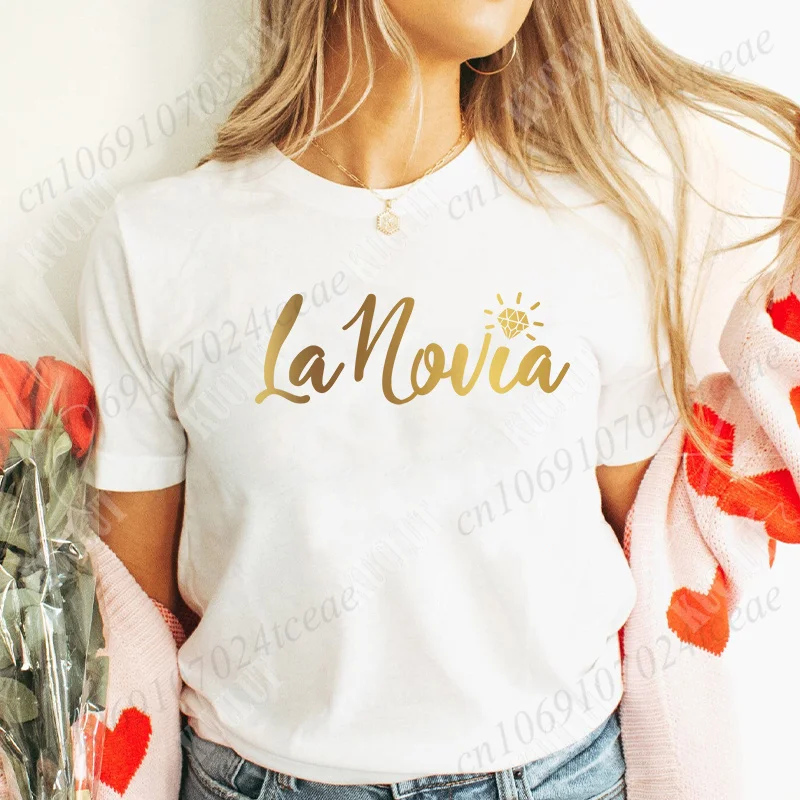 Team Bride T-Shirt for Spanish Women Bachelorette Hen Bridal Wedding Party Tops Fashion Girls Single Farewell Short Sleeved Tees