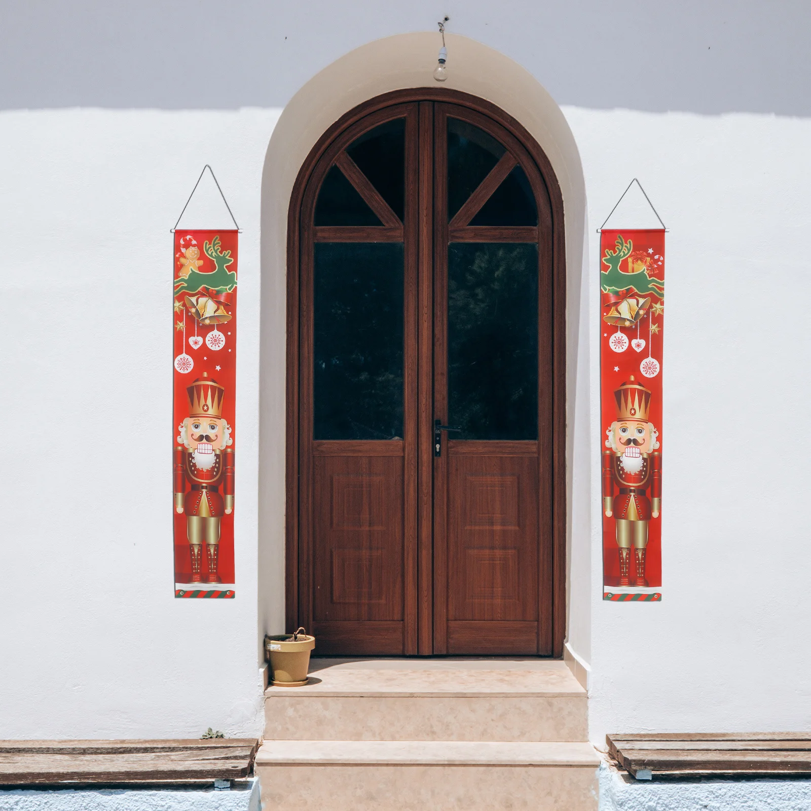 

1 Pair Christmas Door Banners Nutcracker Pattern Hanging Decor Door Curtain For Porch Xmas Decoration Party Couplets Festive