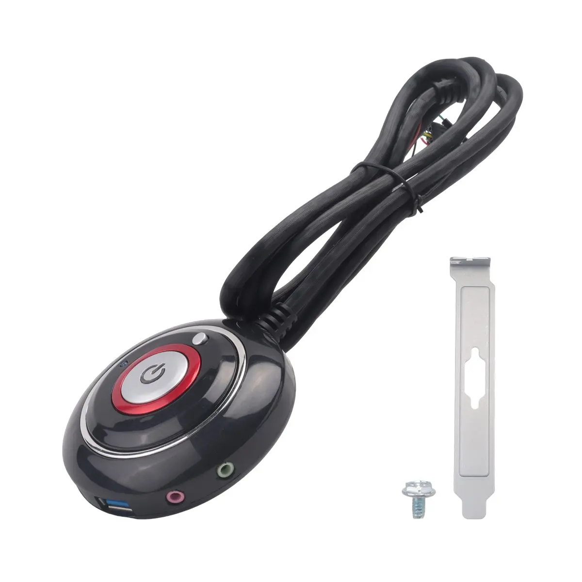 ABGZ Desktop Computer Switch Button with Dual USB Ports and Audio PC External Button 165cm Cable