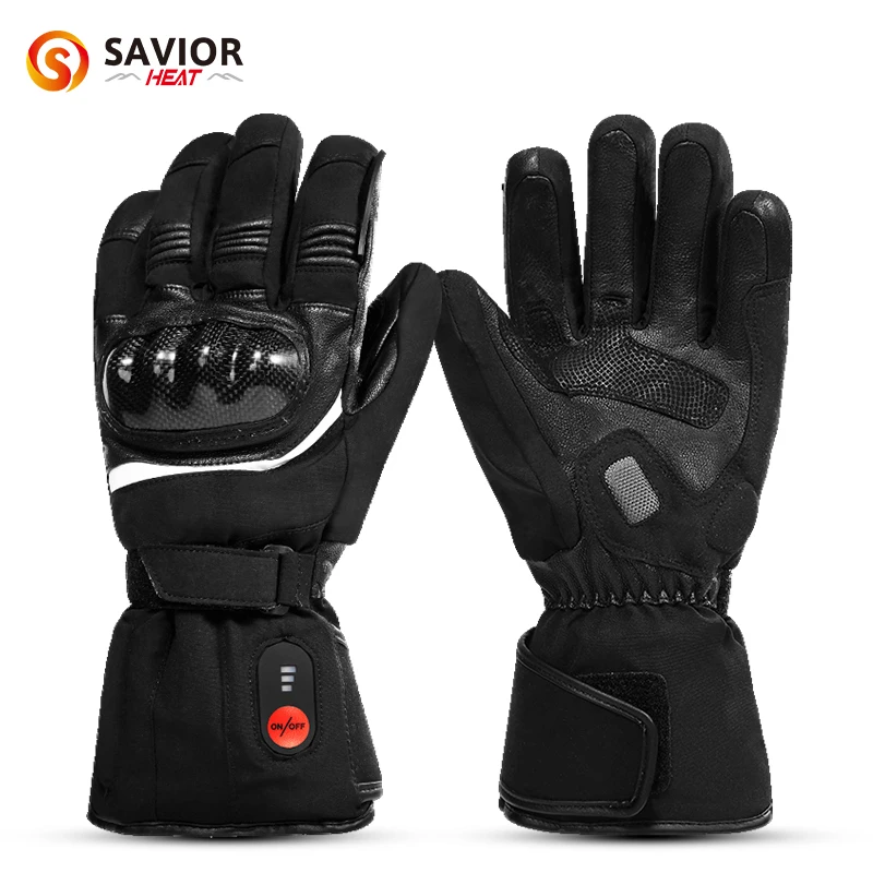 Winter Customized Softshell Goat Skin Knuckle Protection Warm Thick Electric Battery Heated Motor Motorcycle racing Glove