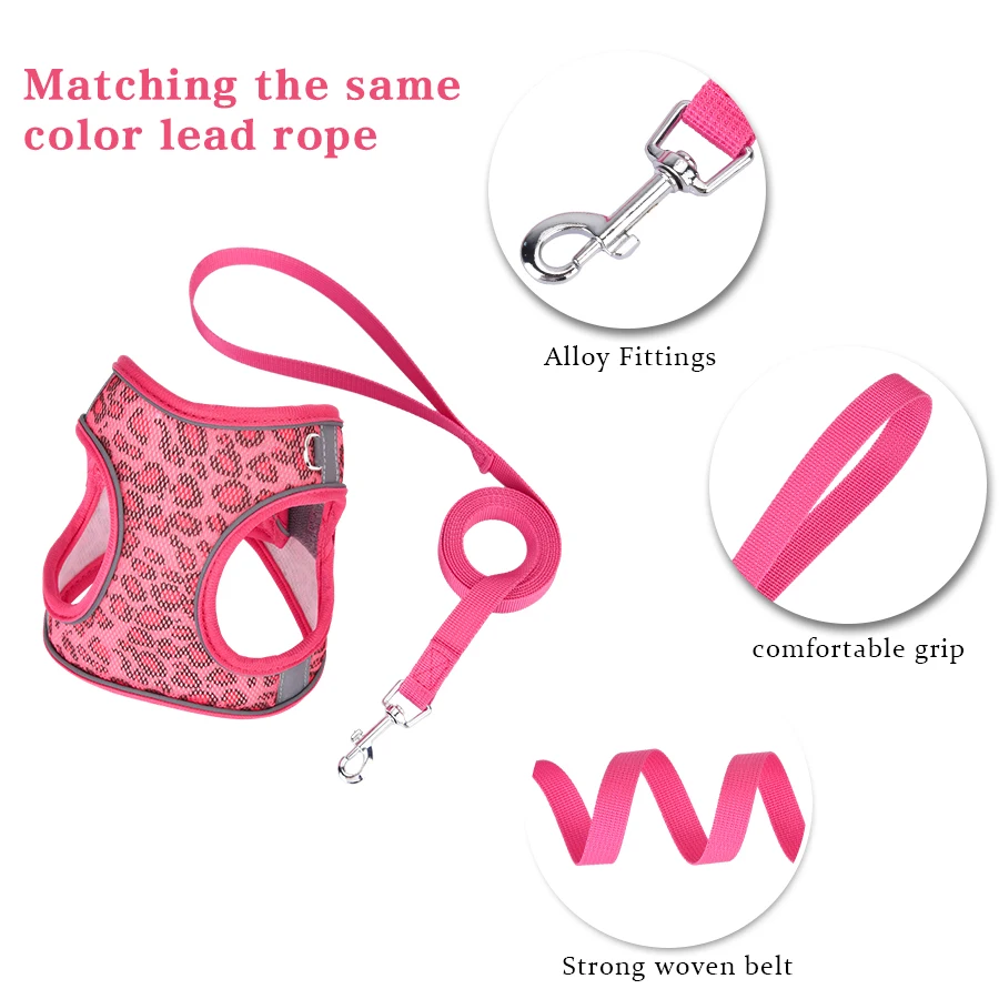 HLP428--مجموعة أدوات تحكم عالمية على شكل سترة بطباعة الفهد للقطط والكلاب، مع مقود بطول 1.5 متر وشبكة متشابكة قابلة للتنفس للغاية. #6