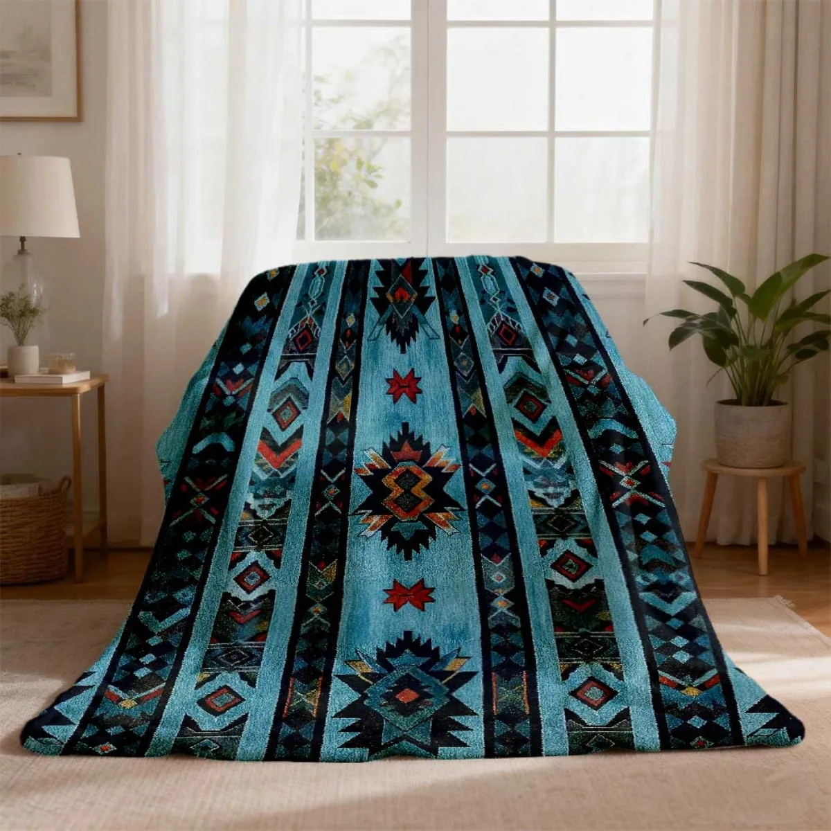 1pc Feelyou Southwestern Style Blanket - Double Size 60X80Inch Bohemian Local American Bedspread, Fleece-Lined Flannel Throw Blanket, Suitable for Beds, Sofas, And Couches, All-Season Comfortable Bedding, Southwestern Style