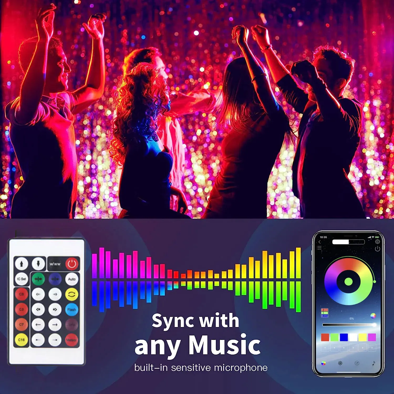 RGB Fairy Lamp ,10M String Light with App & Remote Control Music Rhythm Timer for Halloween Christmas Indoor Bedroom Party Deco