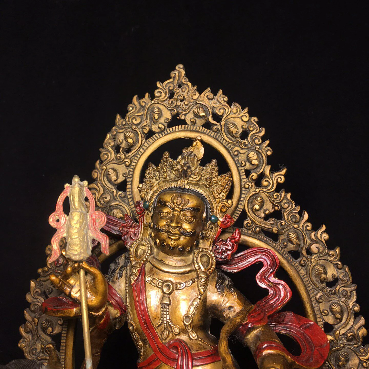 Fine Old Copper Painted Vaisravana Buddha Figurine Exquisite Craft Heavy Patina with Unique Style