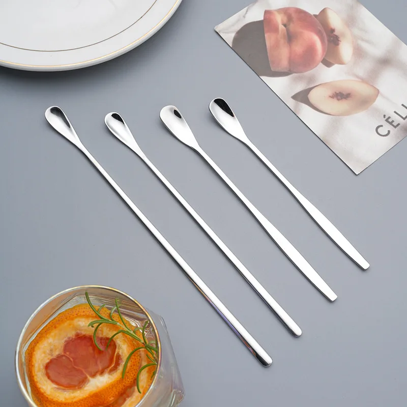 304 Stainless Steel Bar Spoon Bar Long Handle Cocktail Mixing Spoon Simple Portable Coffee Milk Tea Kitchen  Mixing Spoons