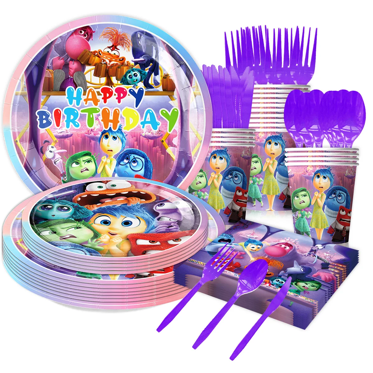 Disney Inside Out 2 Happy Birthday Balloons Inside Out Party Decorations Kit Paper Plates Napkins Cups Backdrop Child Deco Gifts