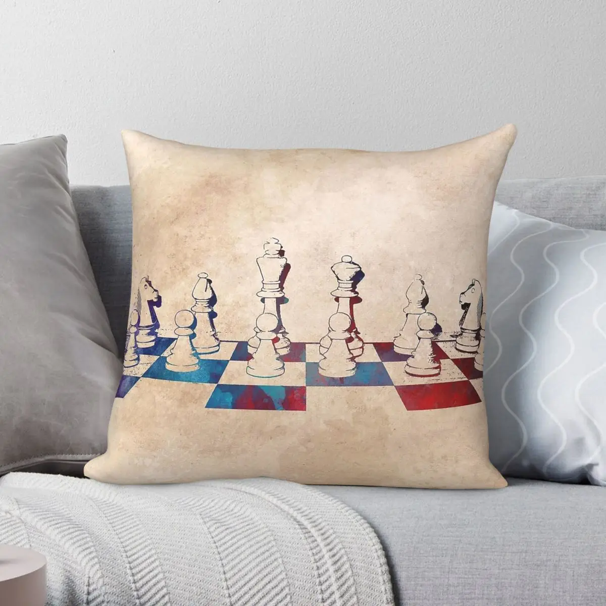 Chess Sport Player Square Pillowcase Polyester Linen Velvet Creative Zip Decor Home Cushion Cover