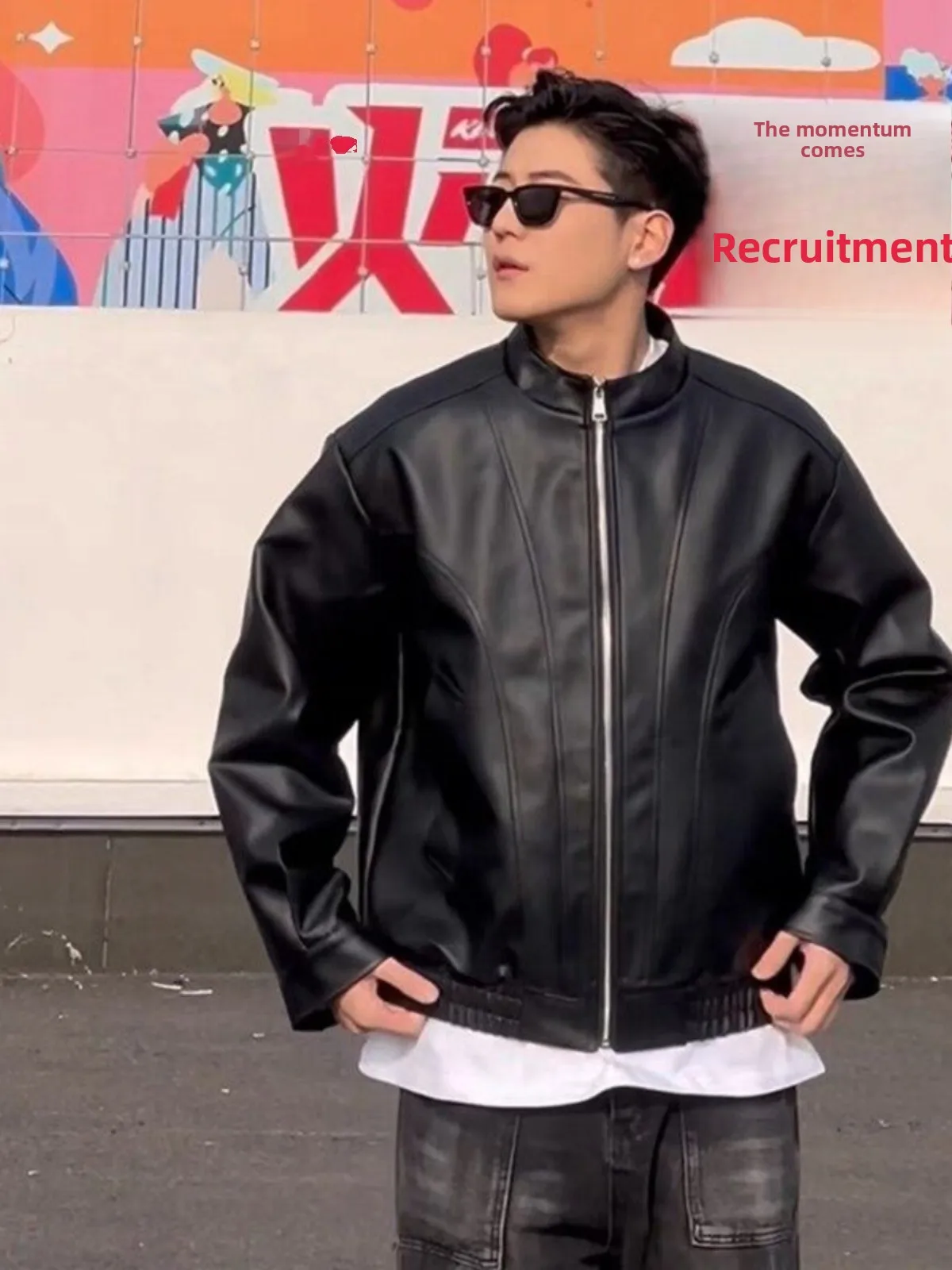 

Bla Cleanfit American Harington Motorcycle Jaet Men's Spring Autumn High Sensation Pilot Baseball Coat PU Leather Long Sl...