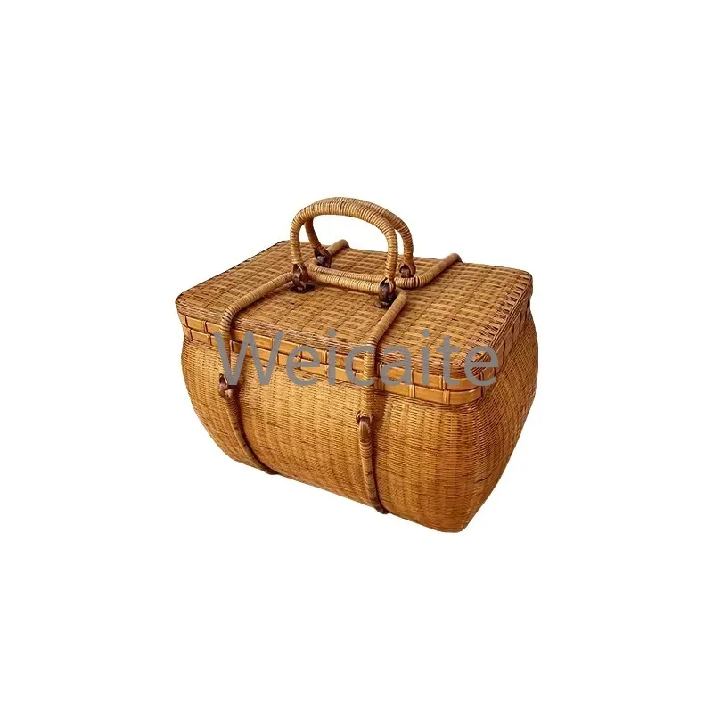 Boîte À The Tissée En Bambou، Élégante، Fabriquée À La Main، Pour Le Rangement À Domicile، إنتاج الحرفي Élégant En Bambou