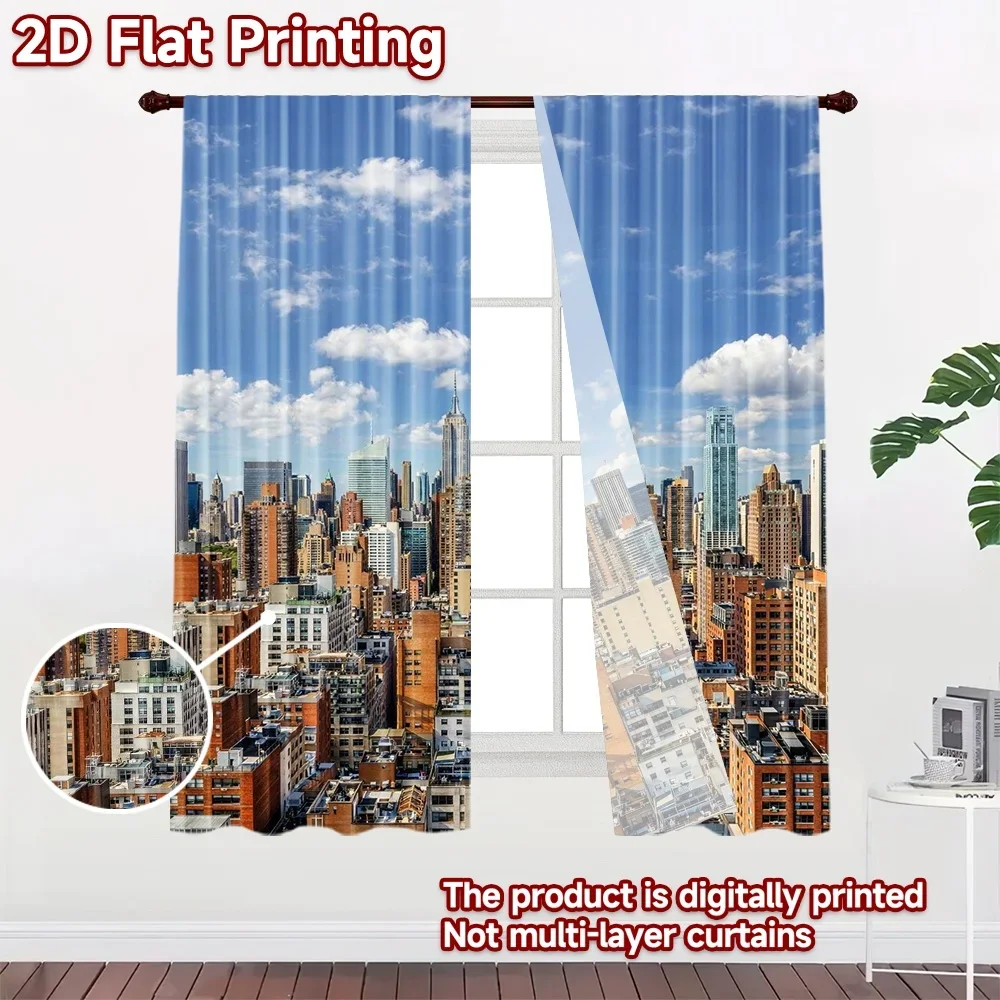 2pcs Cityscape Curtains New York Skyline Digital Print Curtains Pair Modern Urban Window Curtains Home Decor Living Room Backgro