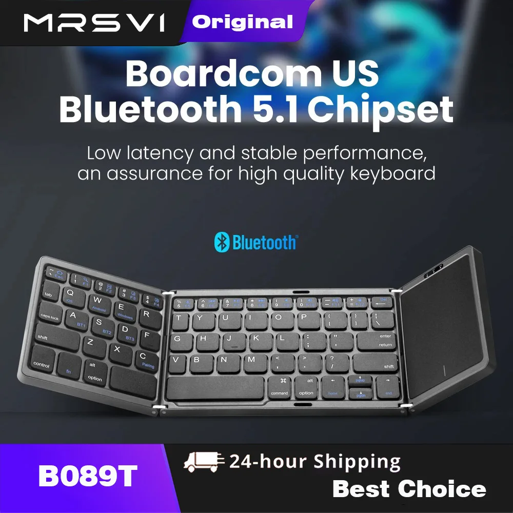 

Портативная складная клавиатура MRSVI B089T, беспроводное подключение по 3 каналам, Bluetooth 5.1, мини-клавиатура для планшетов Windows, Android, IOS