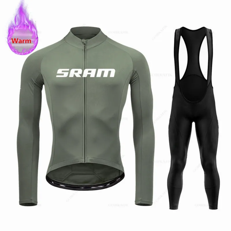 

Sram Team Ropa Ciclismo, теплая зимняя термофлисовая одежда для велоспорта 2024, мужской костюм из джерси, комплект уличных велосипедных штанов для езды на велосипеде MTB