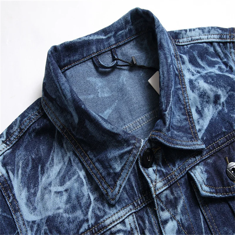 Large Size Mens Loose Denim Jacket Autumn Winter Irregular Tie-dye Trend Male Coats Long Sleeve Cardigan Tops