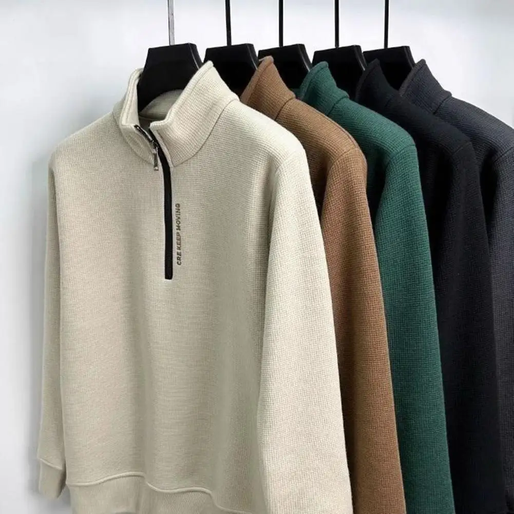 Knitted Sweatshirt Men's Fall Winter Zipper Stand Collar Sweatshirt Thick Warm Pullover Knitted Sweater Half Zip Sweatshirt