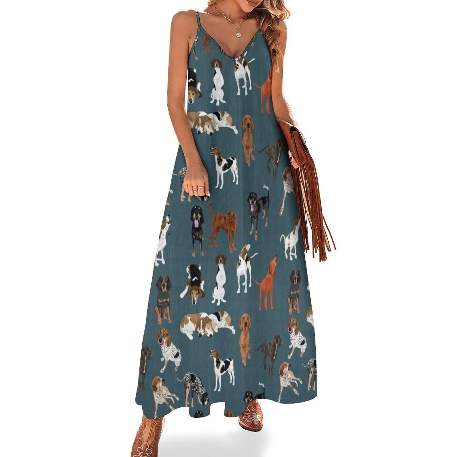 

Coonhounds on Dark Teal Sleeveless Dress dresses summer dress for women evening dresses ladies birthday dress