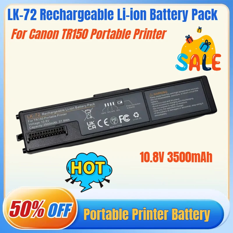 

LK-72 3500mAh Rechargeable Li-ion Battery Pack for Canon TR150 Portable Printer K10513 Battery LB-70 K30382 Replacement Battery