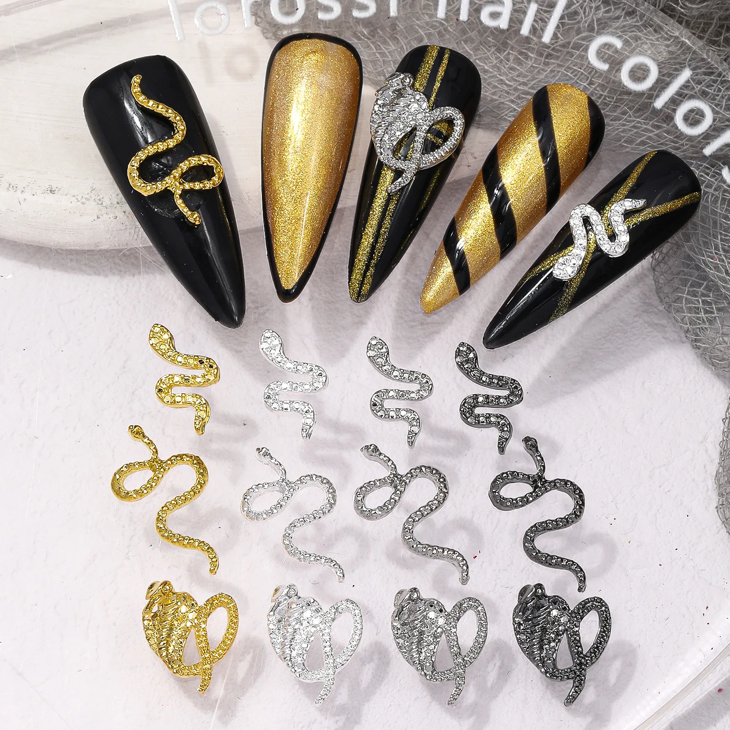 10pcs Snake Metal 3D Charm Nail Art Decorations Gold Silver Snake Pattern For Nails Punk 2025 New Nails Accessories DIY Supplies