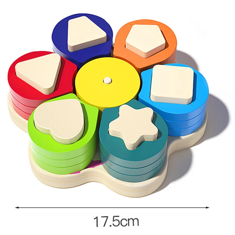Kid Montessori Toys Colorful Wooden Flower Shape Stacking Toys Children Early Educational Wood Blocks Geometry Puzzle Game Toy