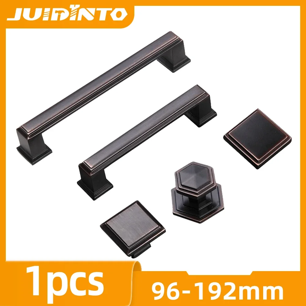 JUIDINTO 96-192mm Cabinet Wardrobe Door Handle Black Closet Drawer Door Pull Handles for Kitchen Cabinets Furniture Hardware